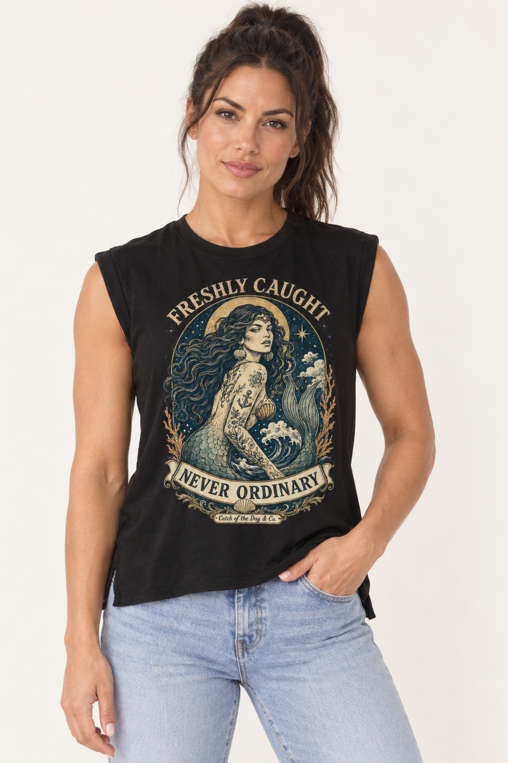 Freshly Caught, Never Ordinary Muscle Tee