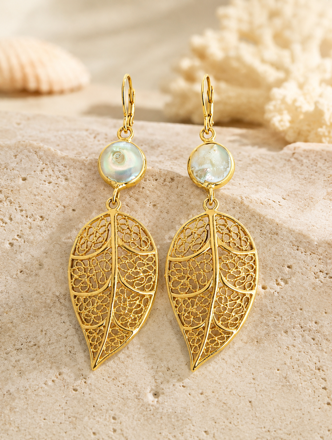 Defne Pearl Leaf Earrings