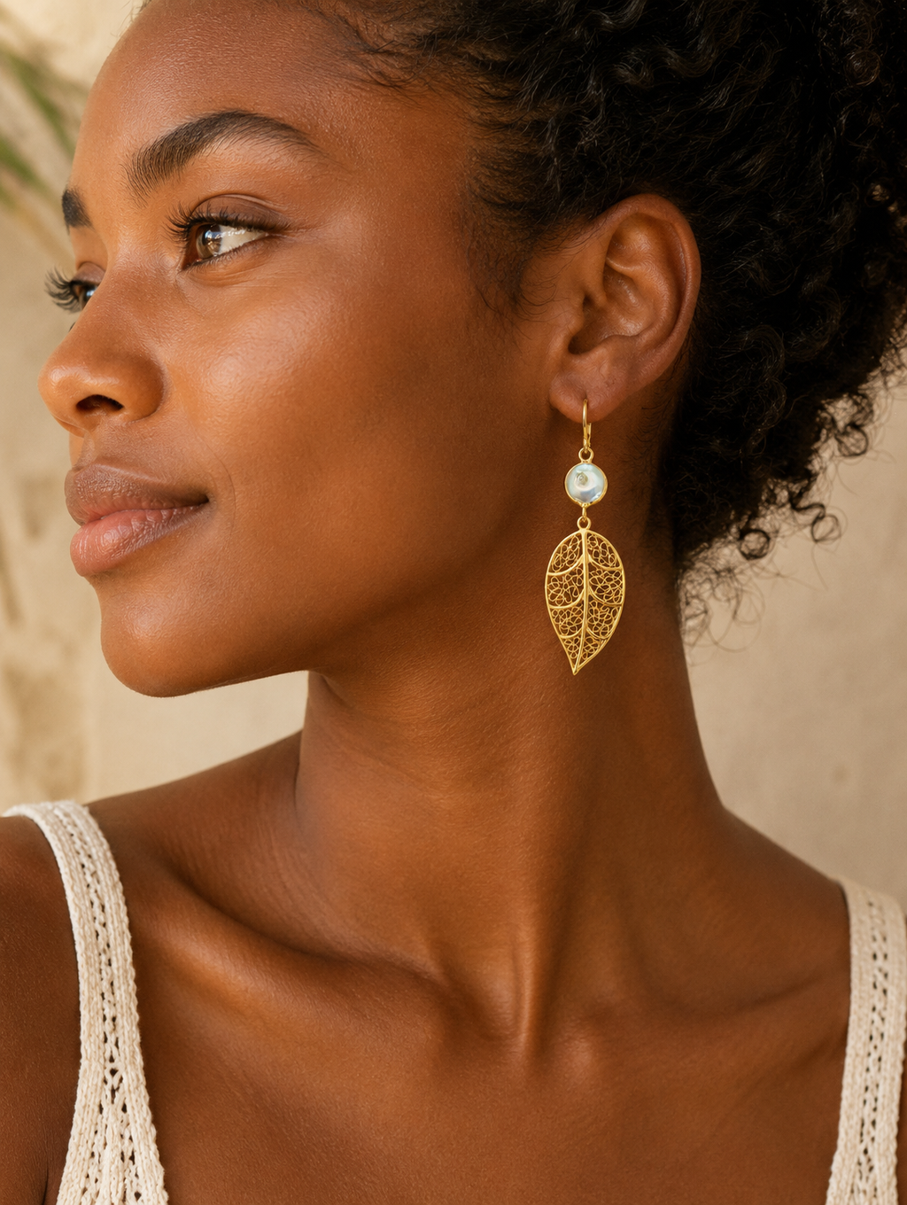 Defne Pearl Leaf Earrings